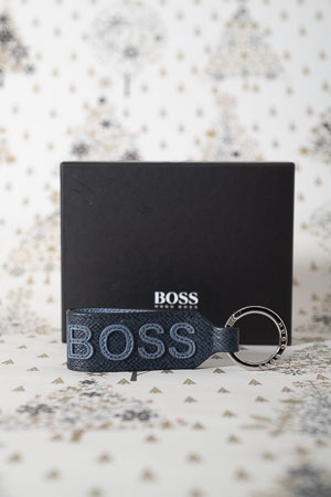 Portachiavi Hugo Boss in pelle blu